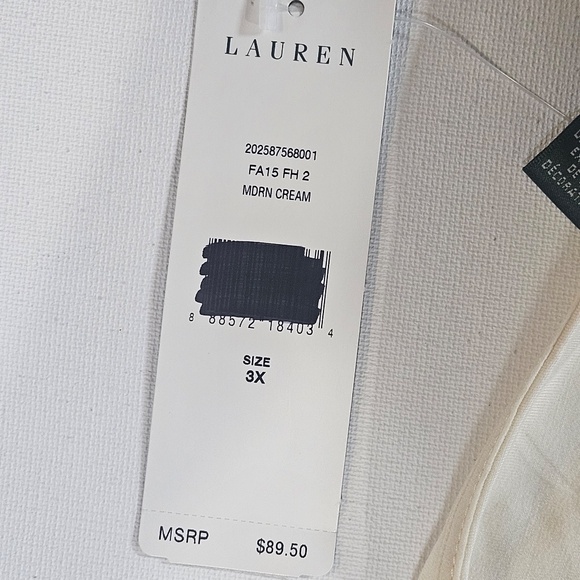 Lauren Ralph Lauren Shirt Womens 3X Modern Cream Pleated Sleeve Top New NWT - Picture 7 of 8
